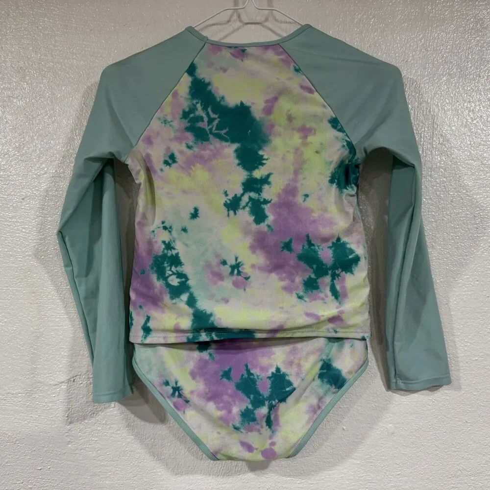 Justice Surf Rash Guard Swimsuit Girls Large 12 14 Tie Dye Long Sleeve Swim Set